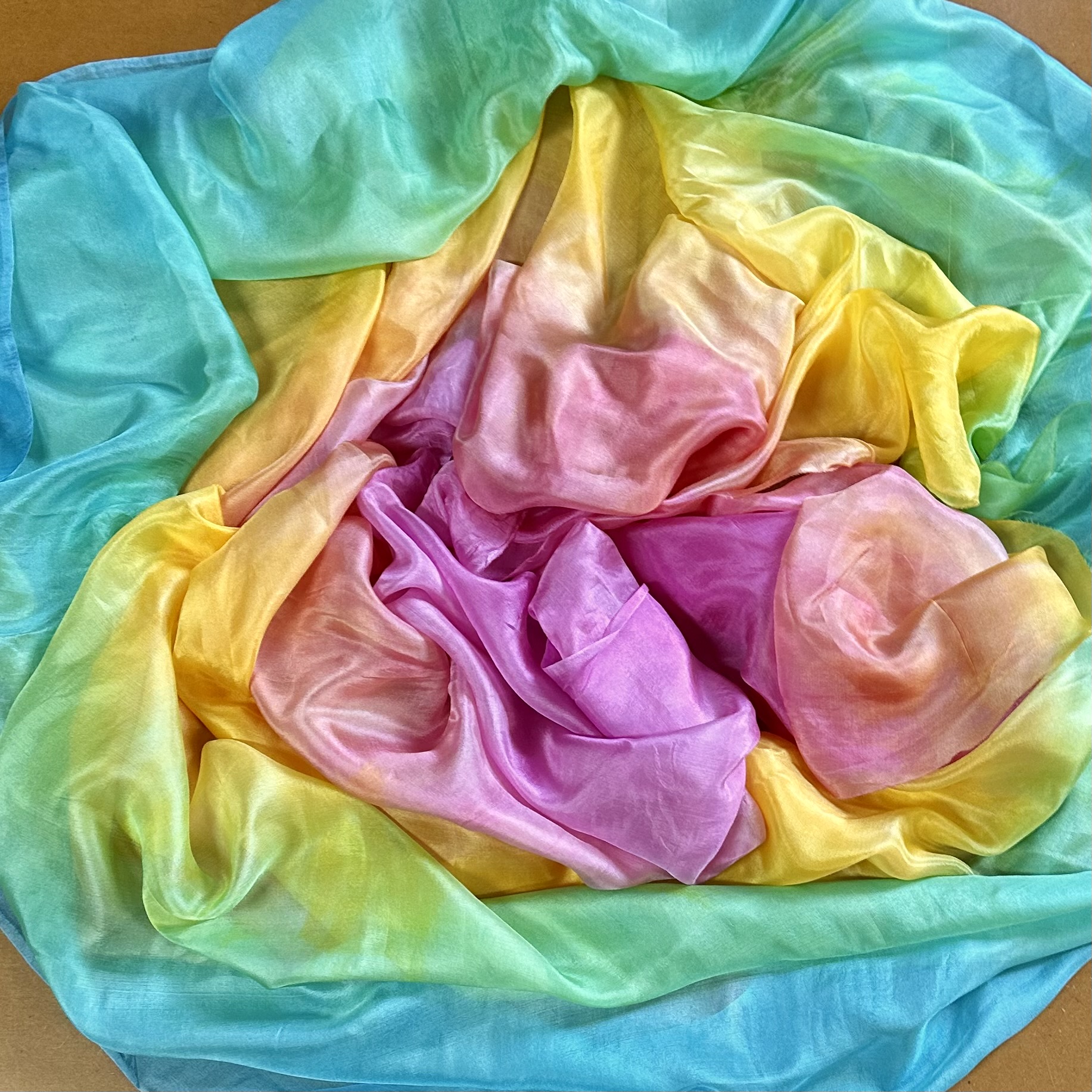 Hand-dyed Rainbow Silk 3m Long